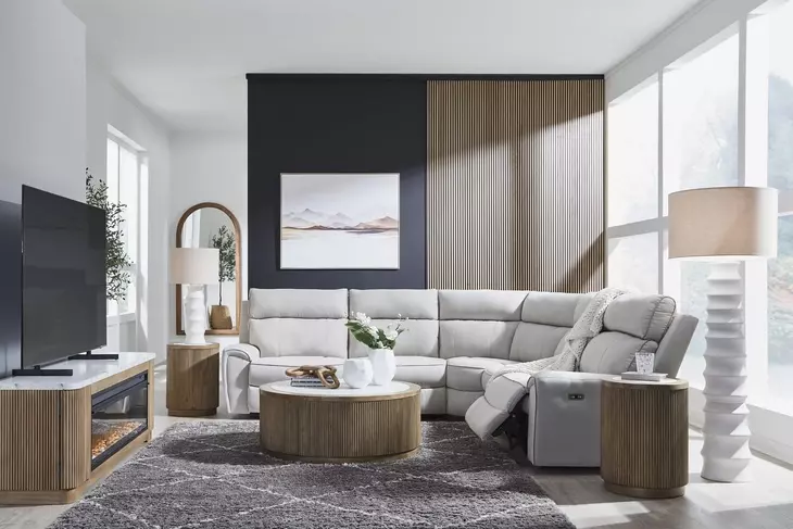 Grafton Pike Ash 5 Piece Modular Power Reclining Sectional with USB Charging
