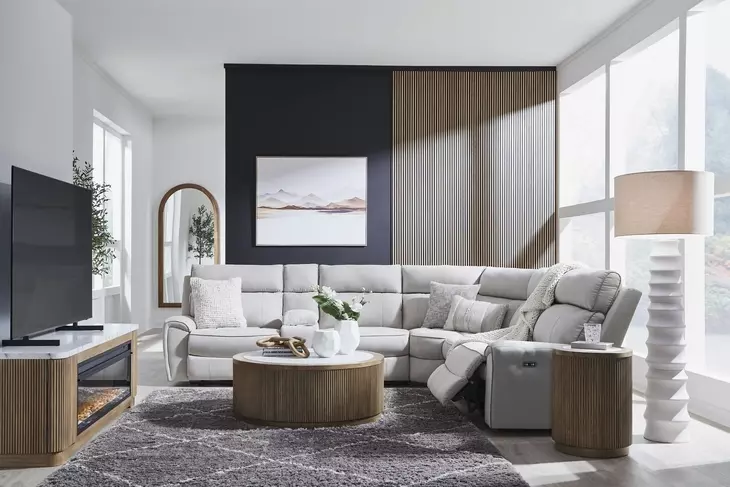 Grafton Pike Ash 6 Piece Modular Power Reclining Sectional with USB Charging