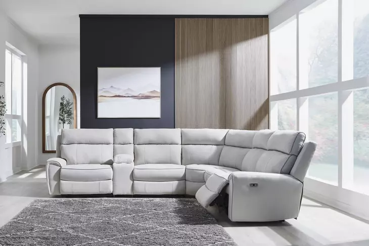 Grafton Pike Ash 6 Piece Modular Reclining Sectional with Storage Console and USB Charging