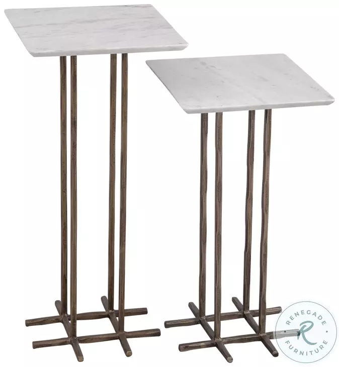 Xavier Antique Brass And White Marble Accent Table Set Of 2