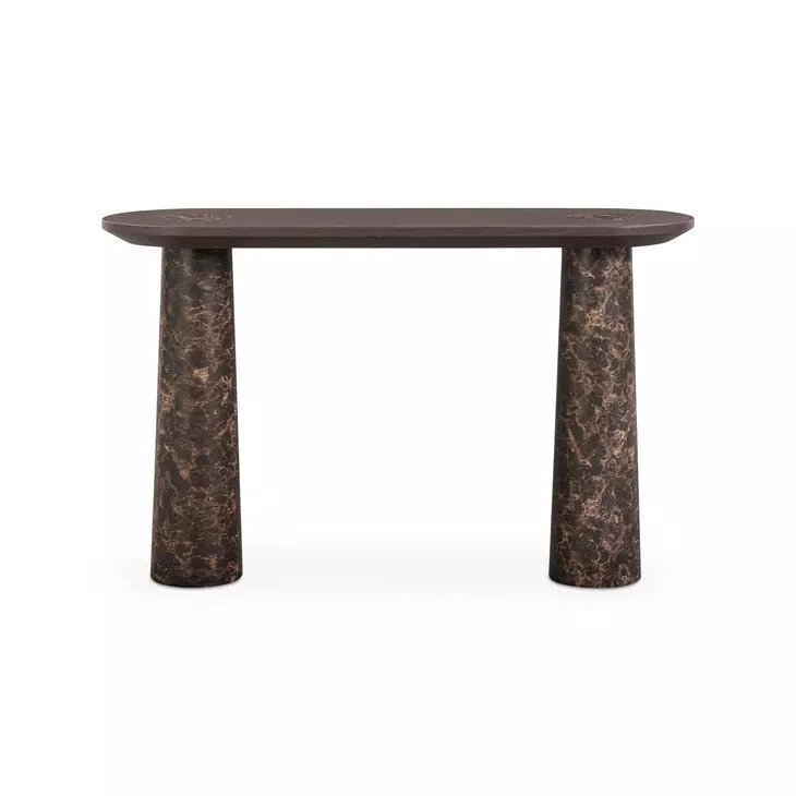 Braya Dark Brown Oval Concrete Top Console Table