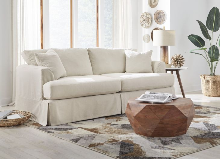 Sutton Sand Slip Cover Flared Arms Sofa