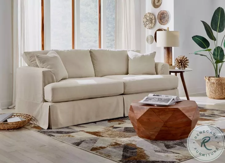 Sutton Sand Slip Cover Flared Arms Sofa