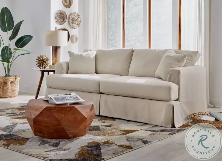 Sutton Sand Slip Cover Flared Arms Sofa