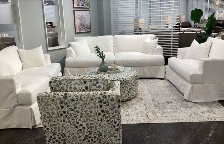 Sutton Snow Slip Cover Flared Arms Living Room Set