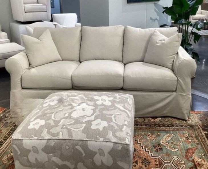 Sutton Sand Slip Cover Rounded Arms Living Room Set