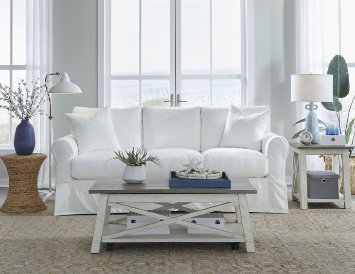 Sutton Snow Slip Cover Rounded Arms Sofa