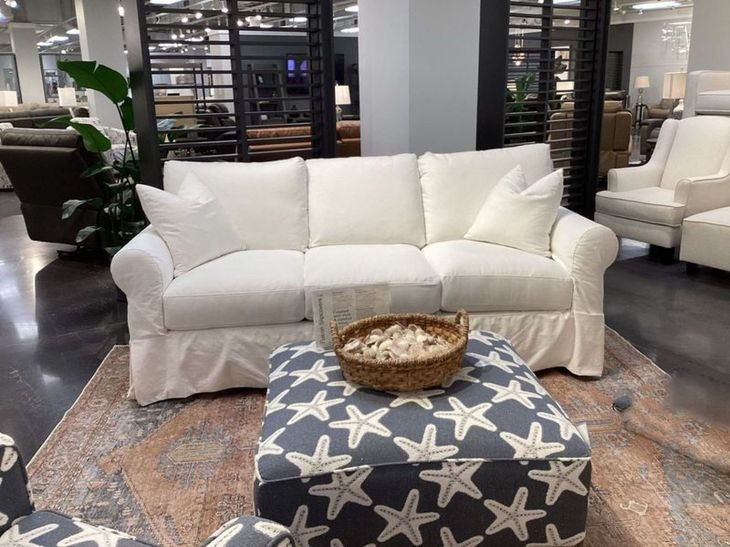 Sutton Snow Slip Cover Rounded Arms Sofa