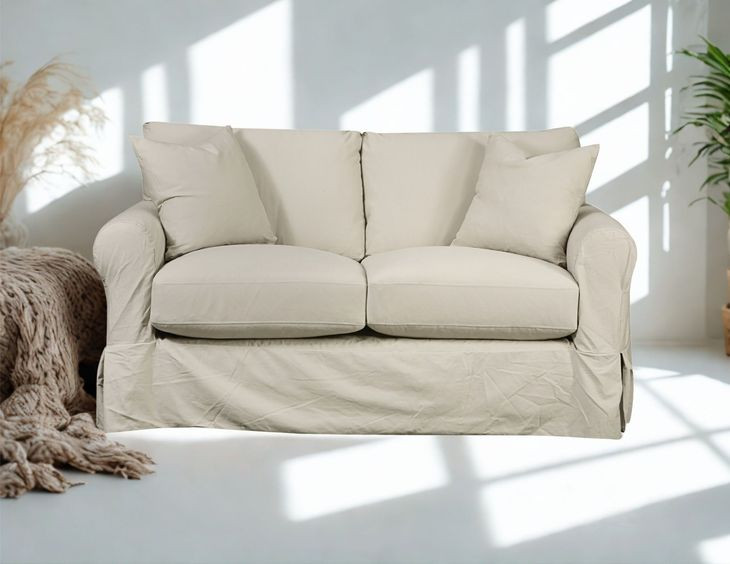 Sutton Sand Slip Cover Rounded Arms Loveseat