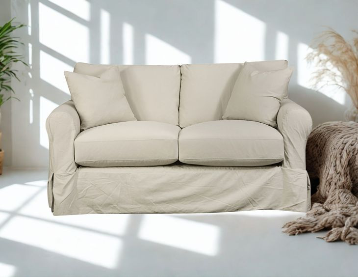 Sutton Sand Slip Cover Rounded Arms Loveseat