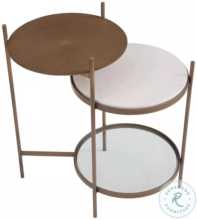 Felicity Brushed Gold And White Marble Accent Table