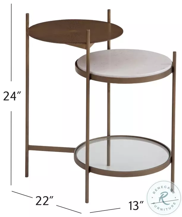 Felicity Brushed Gold And White Marble Accent Table