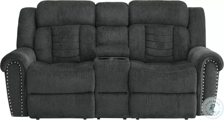 Nutmeg Charcoal Gray Double Reclining Loveseat with Center Console