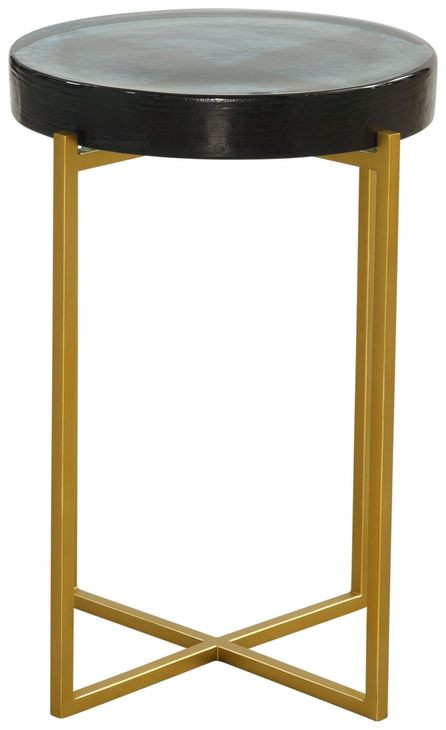 Marilee Deep Blue and Sleek Brushed Gold Round Glass Top Accent Table
