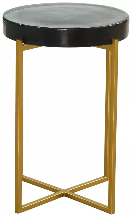 Marilee Deep Blue and Sleek Brushed Gold Round Glass Top Accent Table