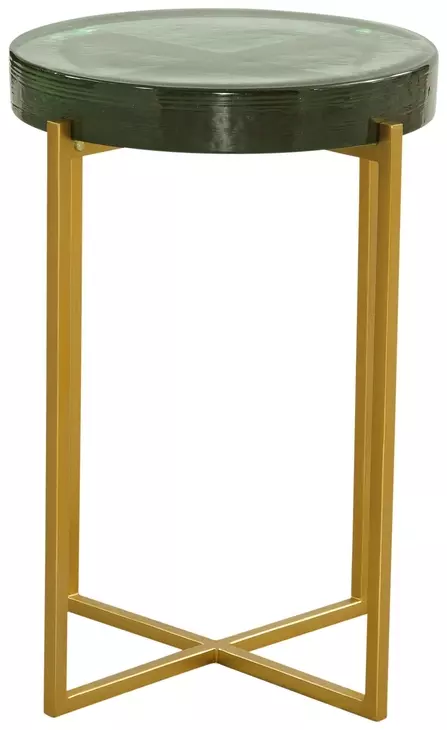 Marilee Rich Green and Sleek Brushed Gold Round Glass Top Accent Table