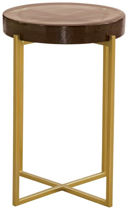 Marilee Vibrant Red and Sleek Brushed Gold Round Glass Top Accent Table