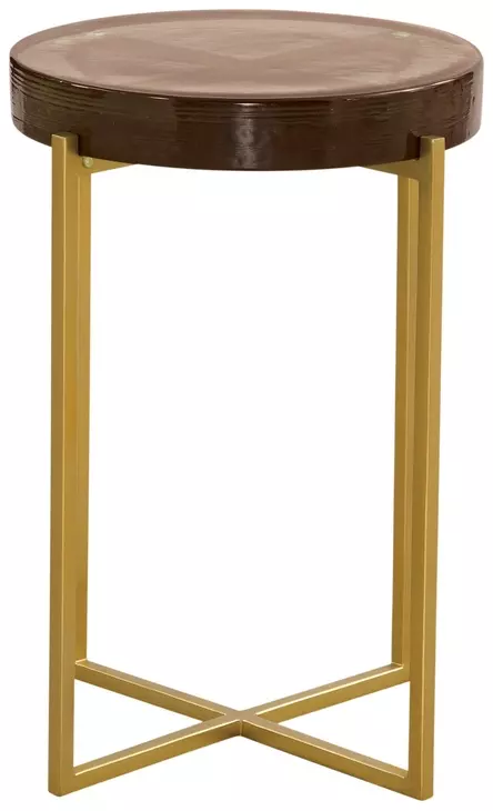 Marilee Vibrant Red and Sleek Brushed Gold Round Glass Top Accent Table