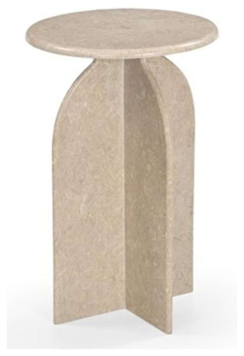 Abbey Feather Beige Round Marble Top Accent Table
