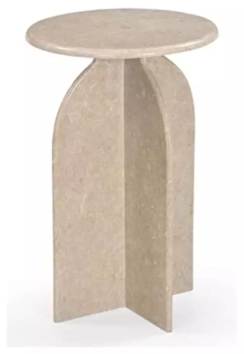 Abbey Feather Beige Round Marble Top Accent Table