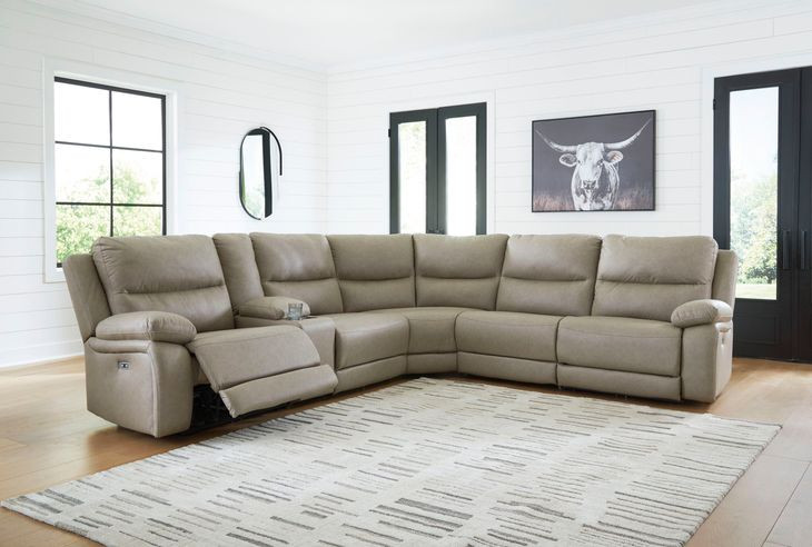 Bearmonte Pebble 6 Piece Modular Power Reclining Sectional with Storage Console and USB Charging