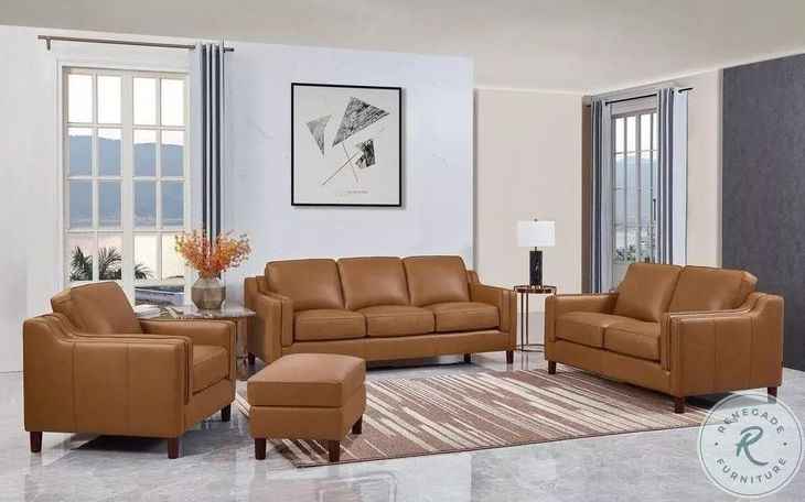 Isla Cognac Leather Upholstered Rectangular Ottoman