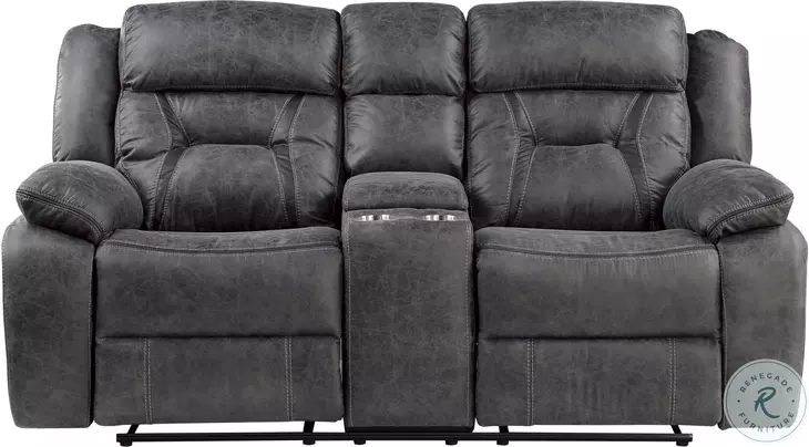 Madrona Hill Gray Double Reclining Center Console Loveseat