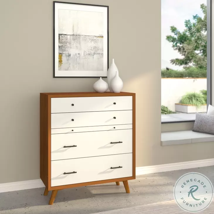 Flynn Acorn And White 4 Drawer Chest With Pull Out Tray