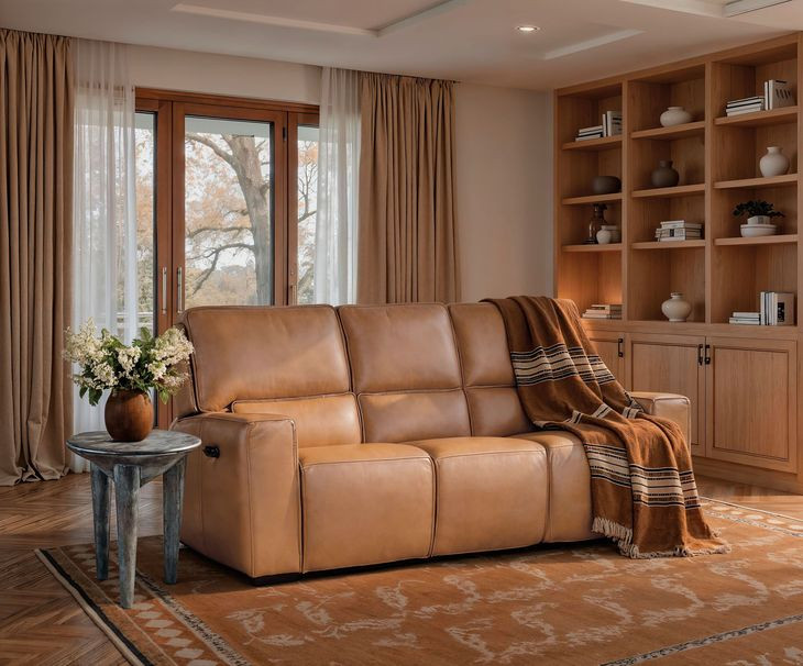 Carter Brown Leather Zero Gravity 84" Power Reclining Sofa With Power Headrest