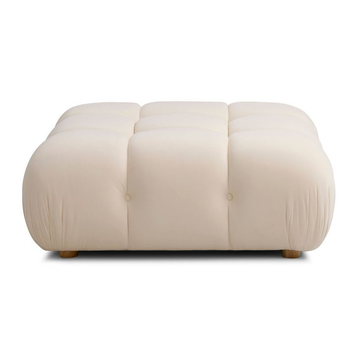 Calliope Off White Performance Velvet Upholstered Square Modular Ottoman
