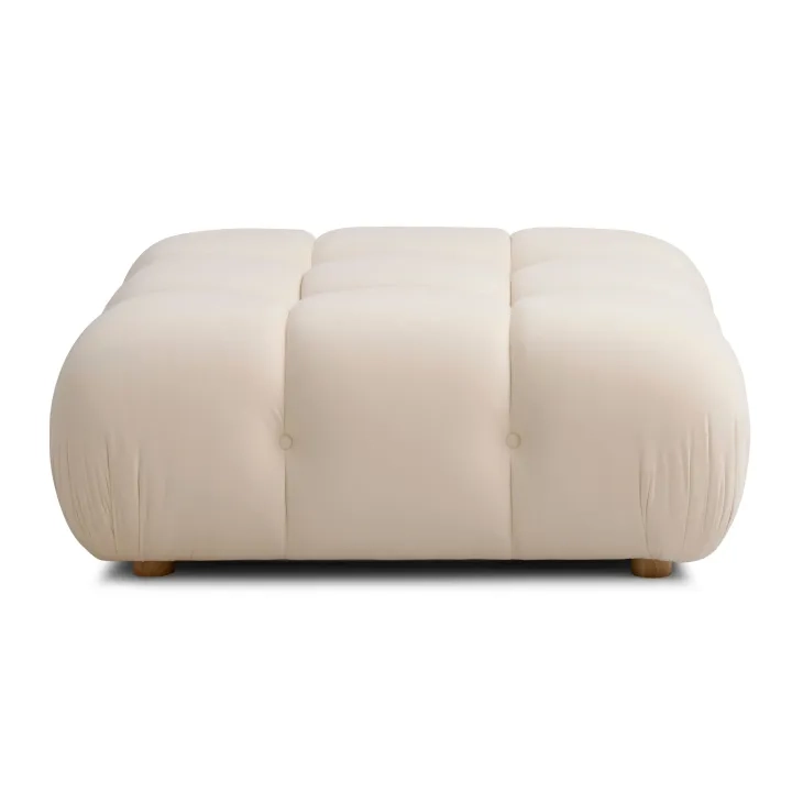 Calliope Off White Performance Velvet Upholstered Square Modular Ottoman