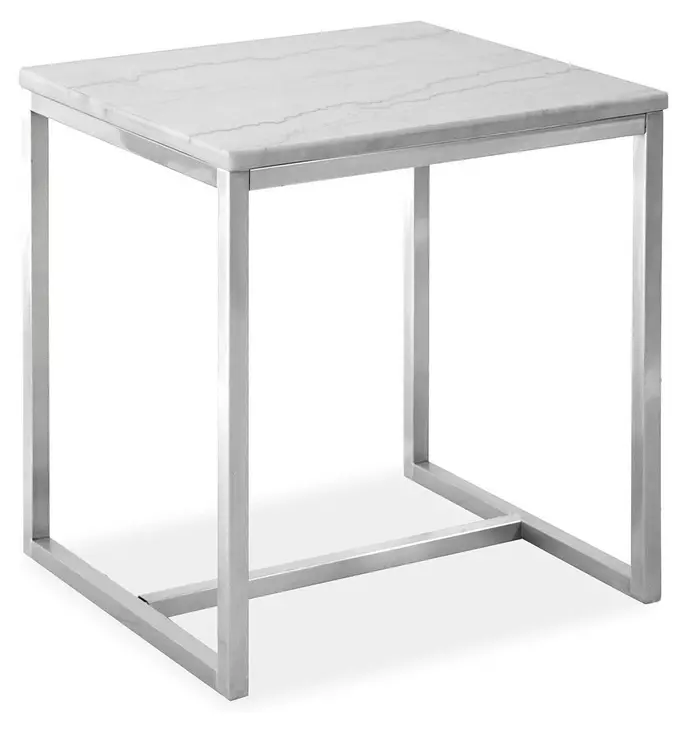 Isolde White and Brushed Nickel Rectangular Marble Top End Table