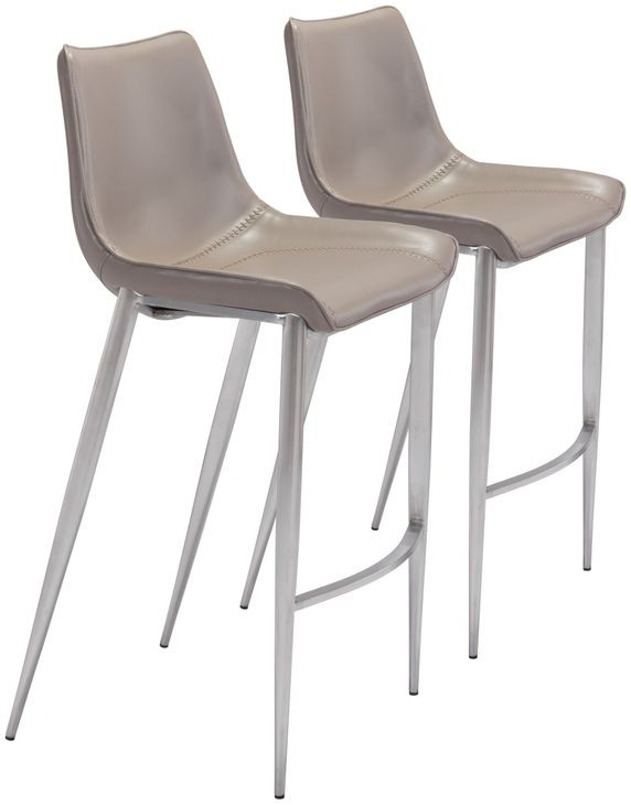 Magnus Gray And Brushed Stainless Steel Bar Stool Set Of 2