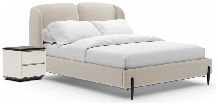Madera Beige And Modern Walnut Upholstered Panel Bed Room Set