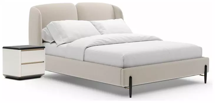 Madera Beige And Modern Walnut Upholstered Panel Bed Room Set