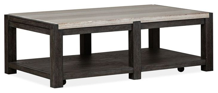 Plum Creek Ravenwood Black and White Rectangular Marble Top Cocktail Table