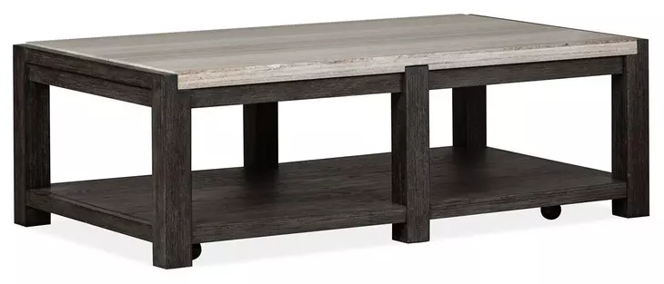 Plum Creek Ravenwood Black and White Rectangular Marble Top Cocktail Table