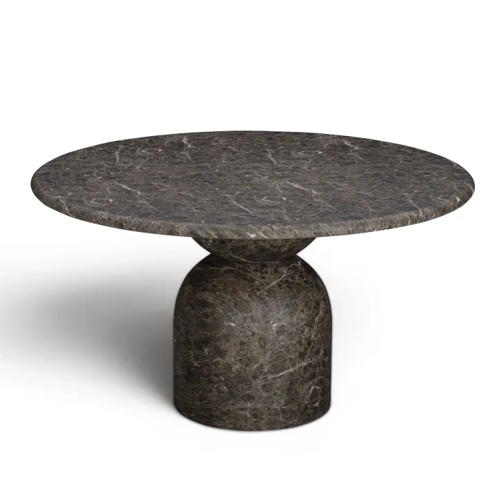 Cynthia Dark Emperador and Walnut Outdoor 54" Round Marble Top Dining Table