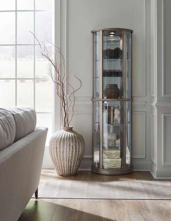 Platinum Glass Door Curio With Adjustable Shelves