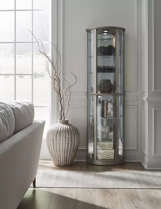 Platinum Glass Door Curio With Adjustable Shelves