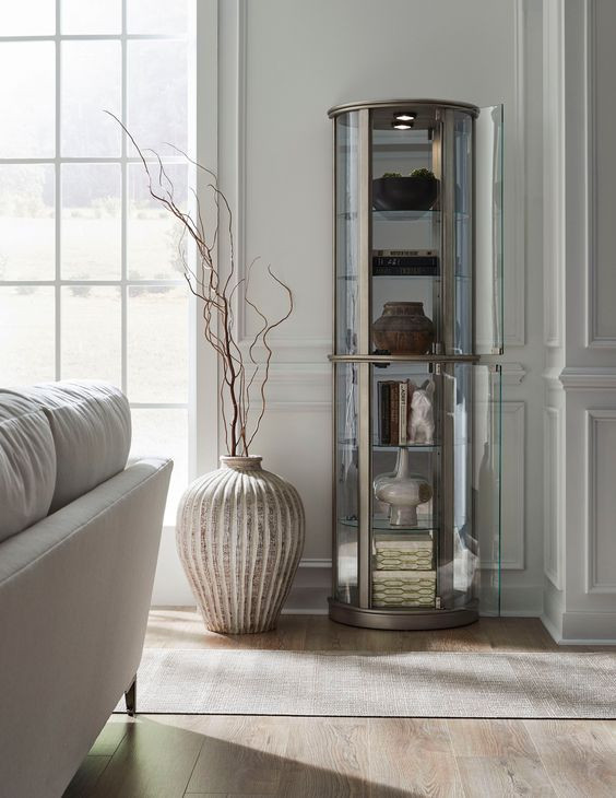 Platinum Glass Door Curio With Adjustable Shelves