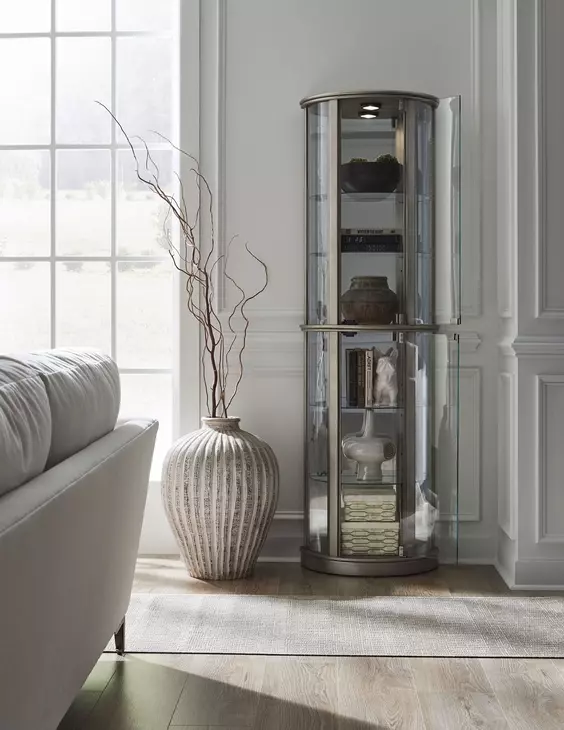 Platinum Glass Door Curio With Adjustable Shelves