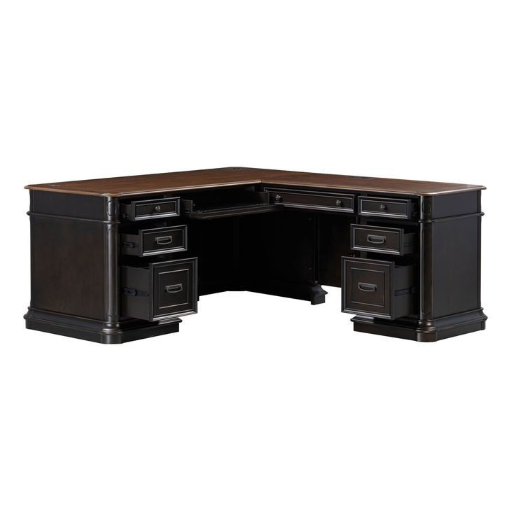 roo　黒L Roanoke Black L-Shaped Desk | H360-50-55 | HomeGalleryStores.com