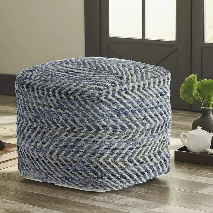 Chevron Blue Pouf