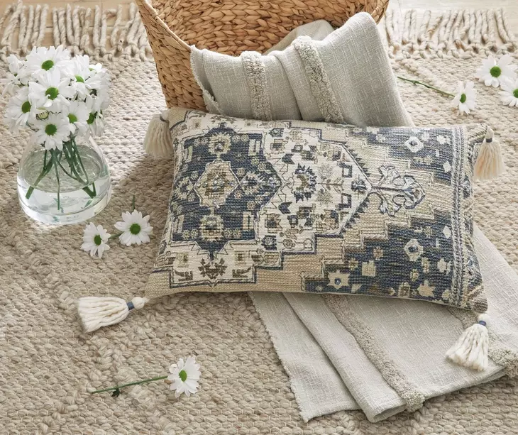 Winbury Beige and Blue Accent Pillow