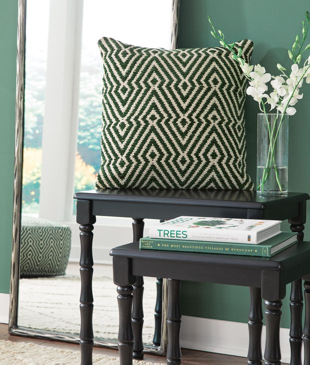 Digover White and Green Accent Pillow