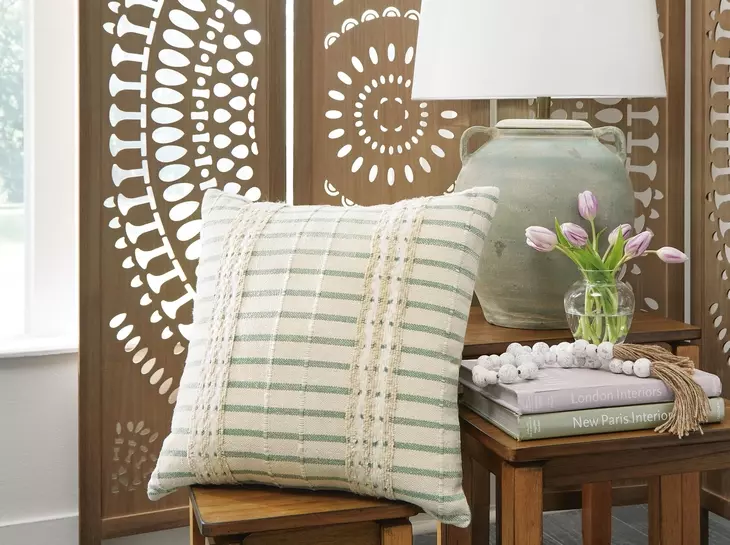 Rowton White and Green Accent Pillow