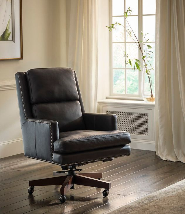 Admiral Luxe Midnight Leather Upholstered Executive Chair with Nailhead Trim