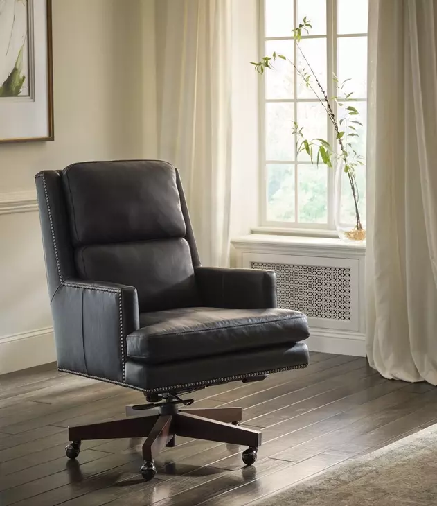 Admiral Luxe Midnight Leather Upholstered Executive Chair with Nailhead Trim
