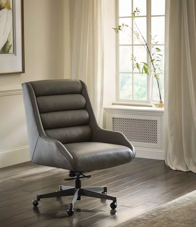 Drew Luxe Gray Leather Upholstered Executive Chair